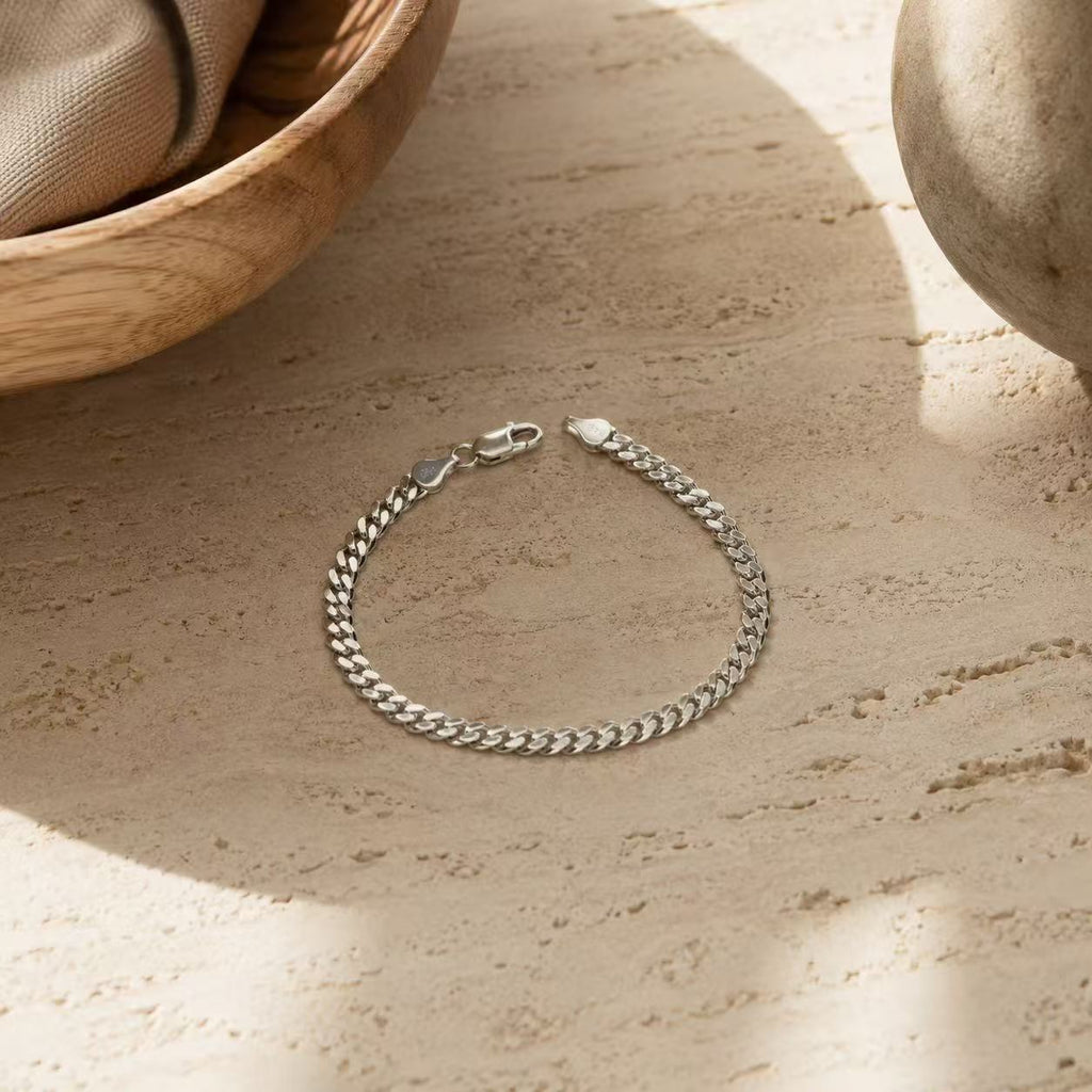 MONARCH - 925 Sterling Silver Cuban Chain Bracelet