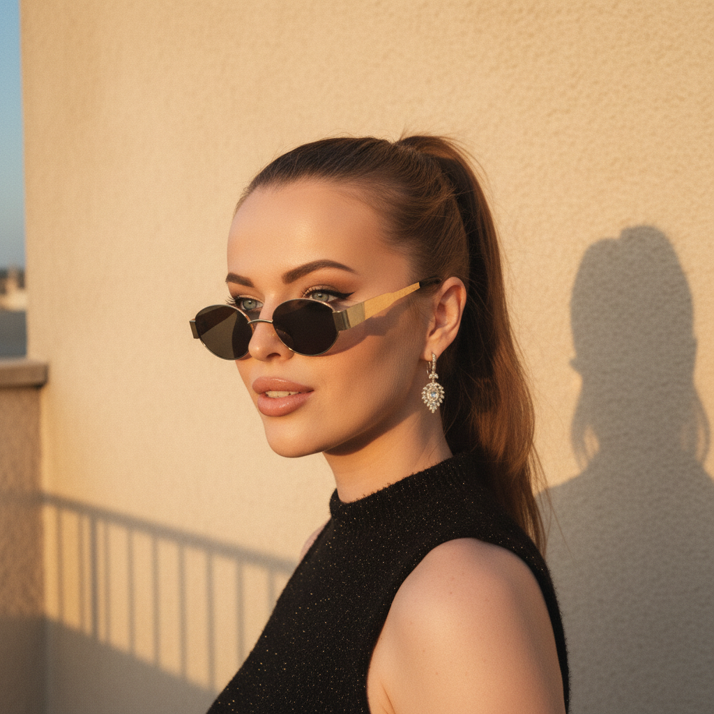 AMARETTO - Metal Temple Oval Sunglasses