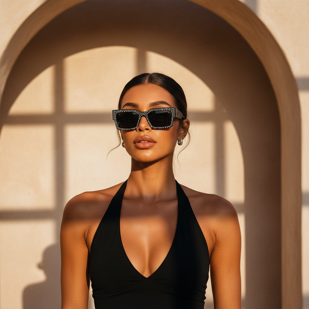 ÉTOILE - Studded Square Sunglasses