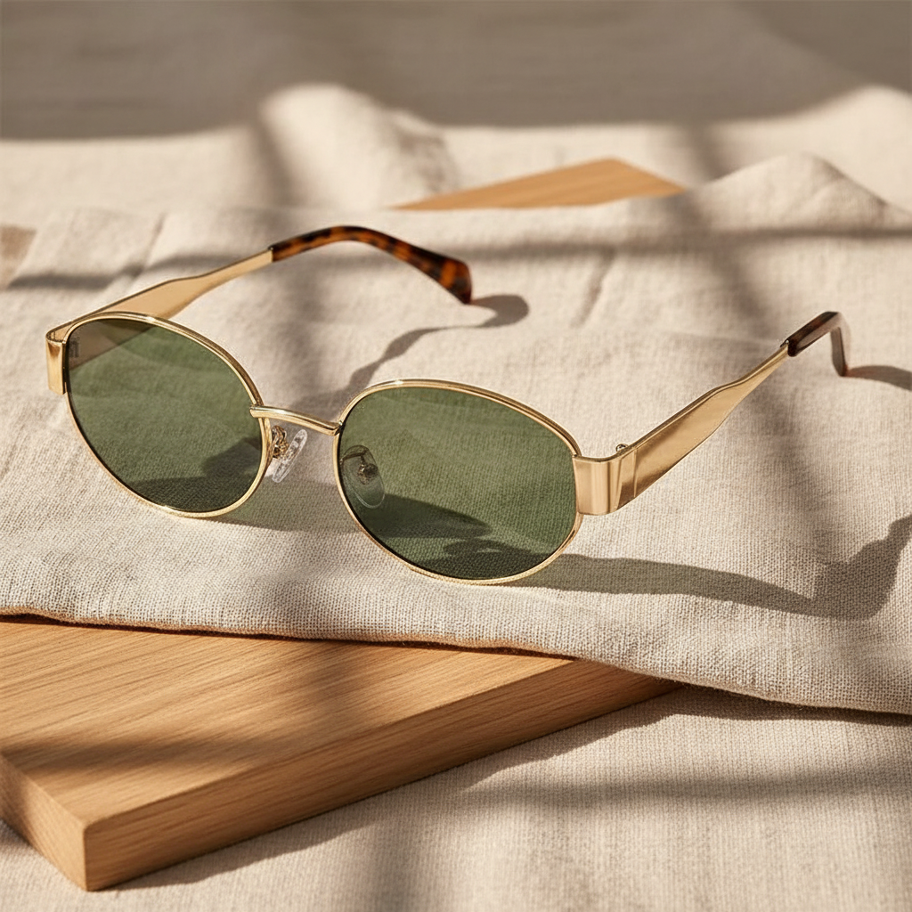 AMARETTO - Metal Temple Oval Sunglasses