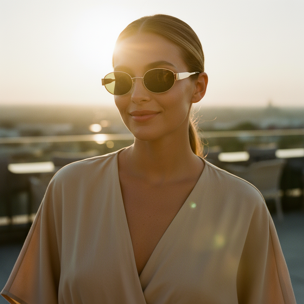 AMARETTO - Metal Temple Oval Sunglasses