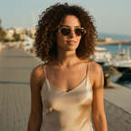 AMARETTO - Metal Temple Oval Sunglasses