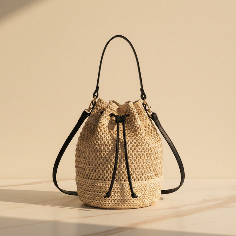 CAPRI - Woven Straw Bucket Bag