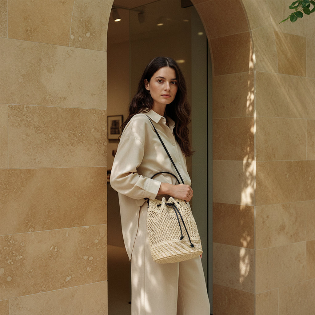CAPRI - Woven Straw Bucket Bag