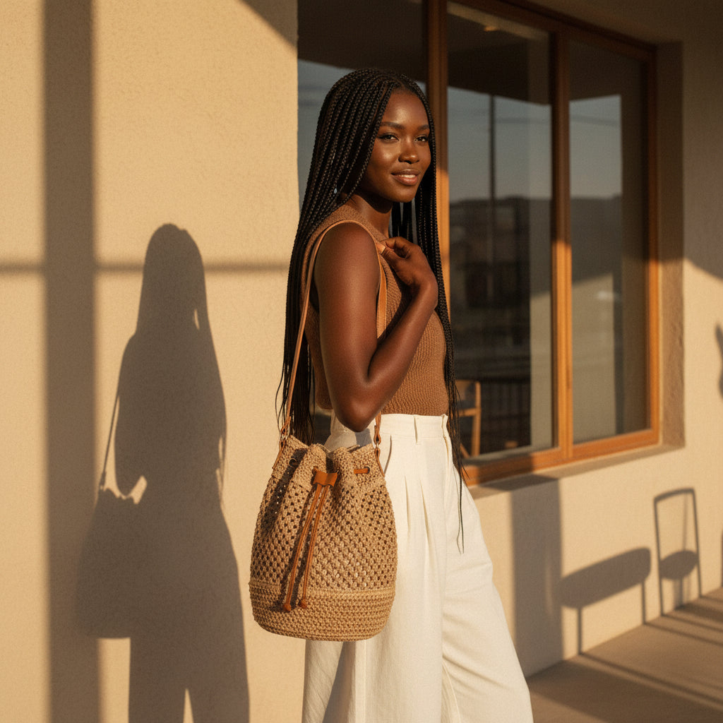 CAPRI - Woven Straw Bucket Bag