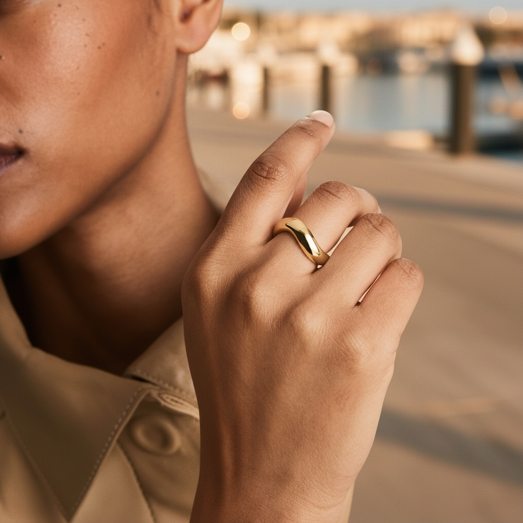 CELESTE - Thick 18K Gold Vermeil  925 Sterling Silver Curved Ring
