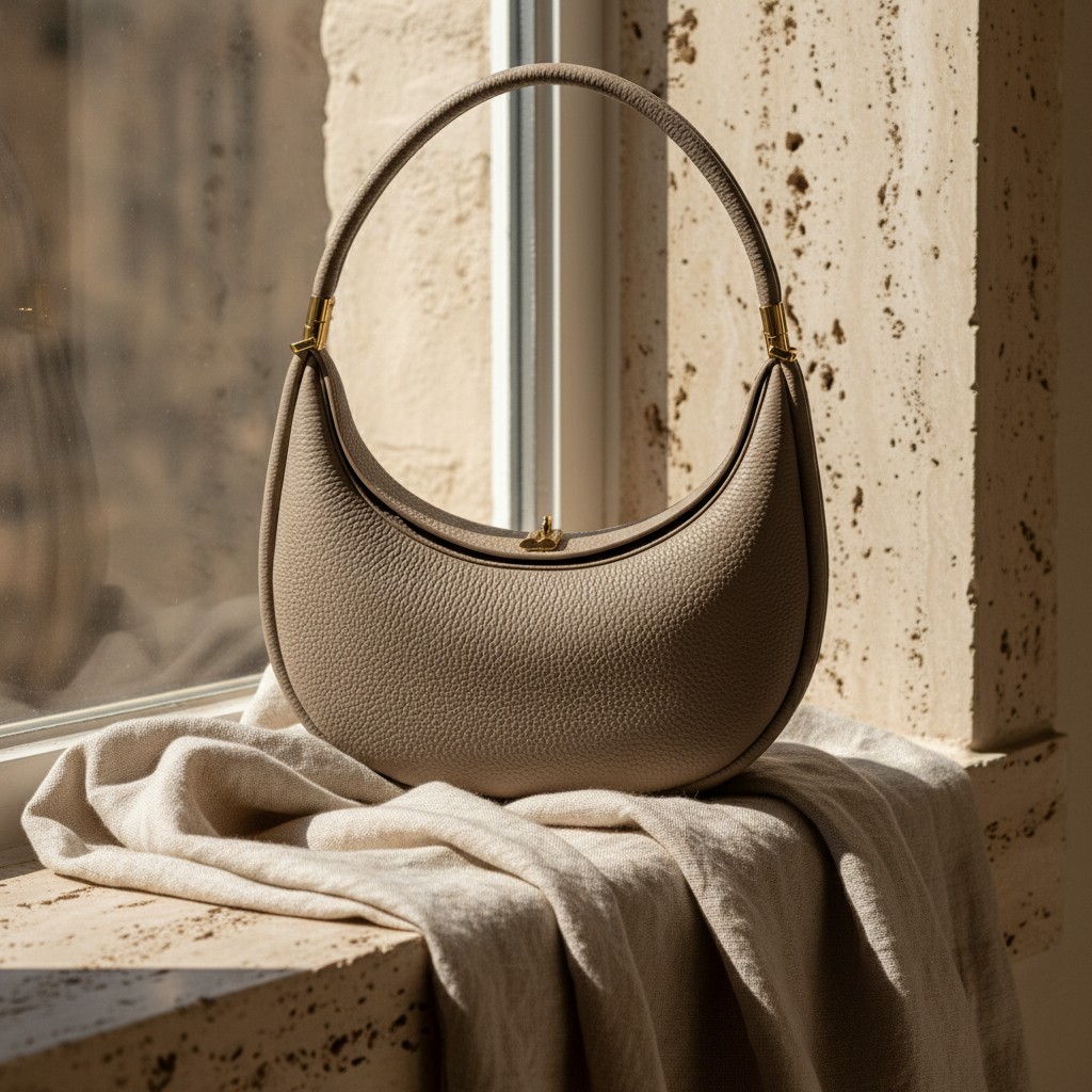 NOÉMIE - Sac demi-lune en cuir véritable