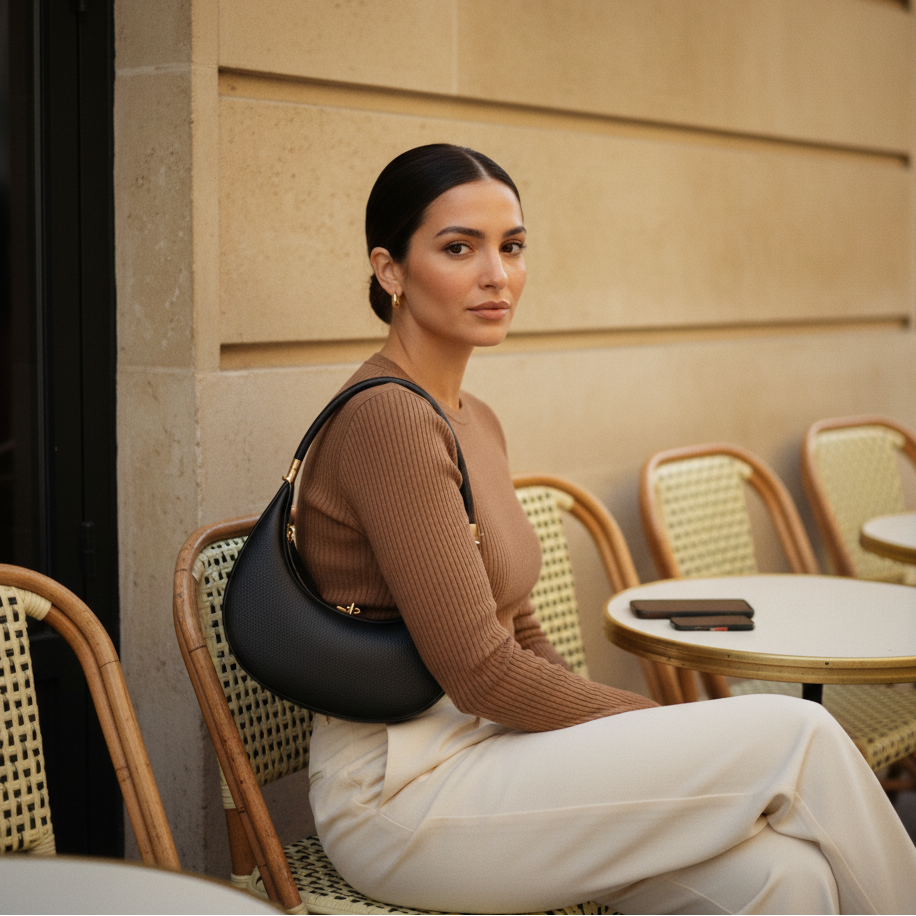 NOÉMIE - Sac demi-lune en cuir véritable