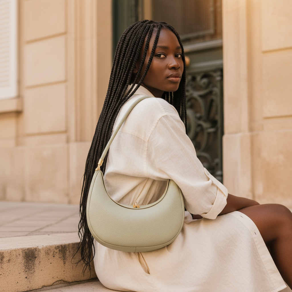 NOÉMIE - Sac demi-lune en cuir véritable