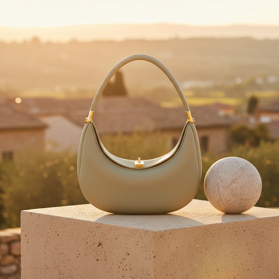NOÉMIE - Sac demi-lune en cuir véritable