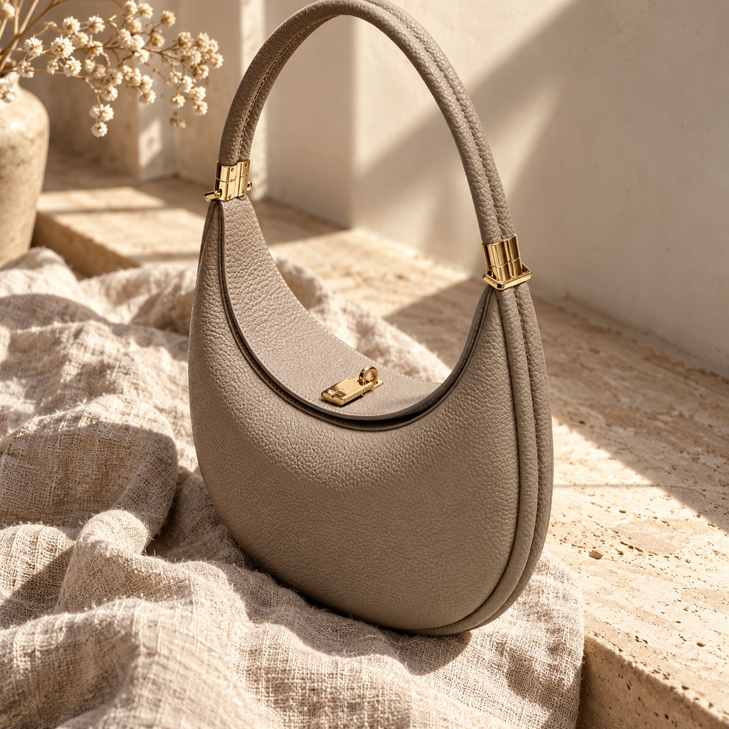 NOÉMIE - Sac demi-lune en cuir véritable