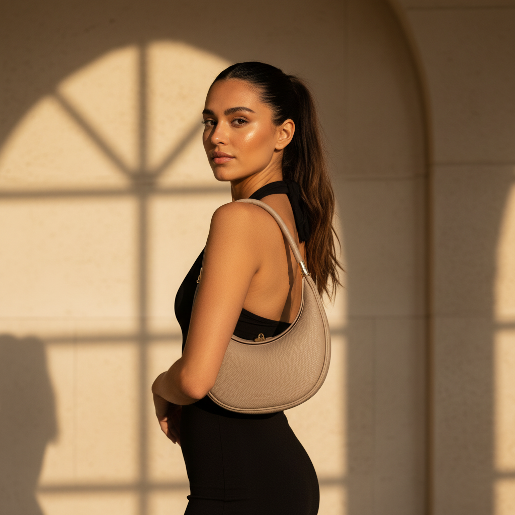 NOÉMIE - Sac demi-lune en cuir véritable
