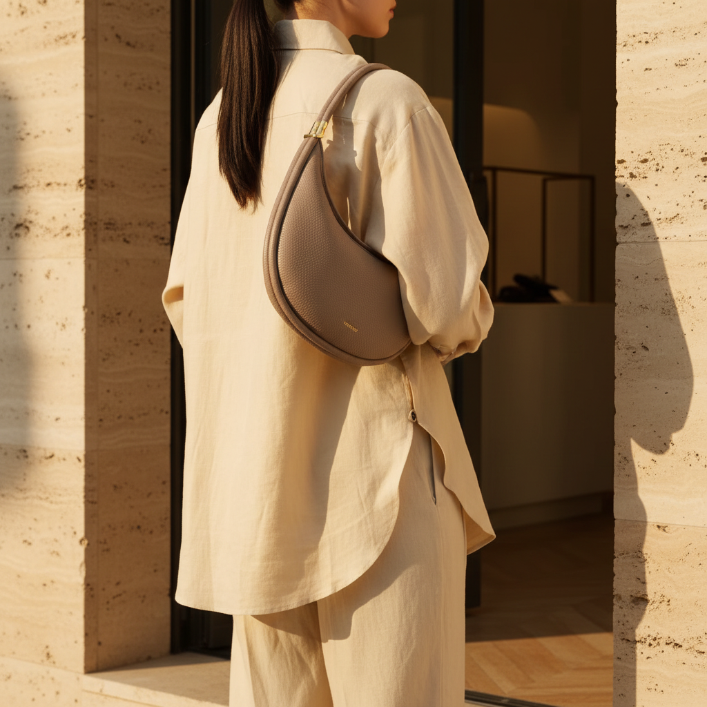 NOÉMIE - Sac demi-lune en cuir véritable