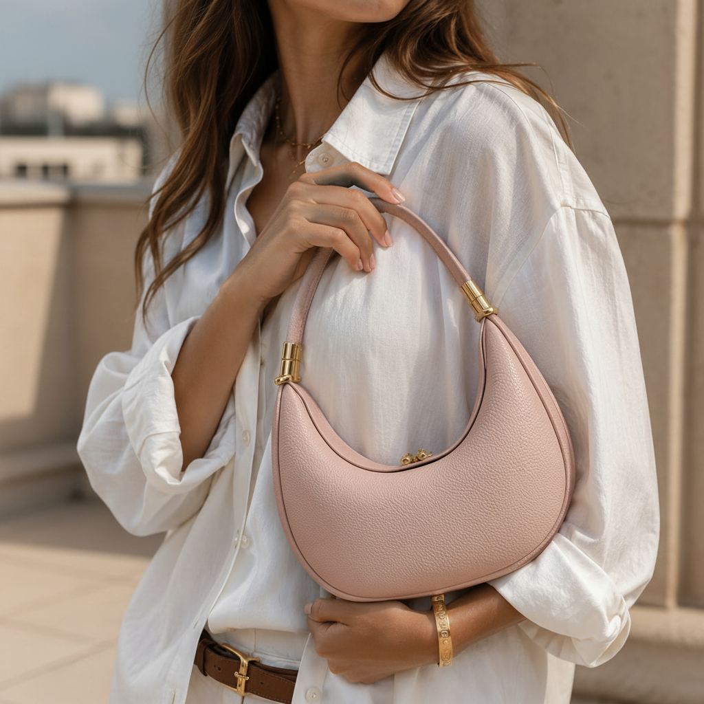 NOÉMIE - Sac demi-lune en cuir véritable