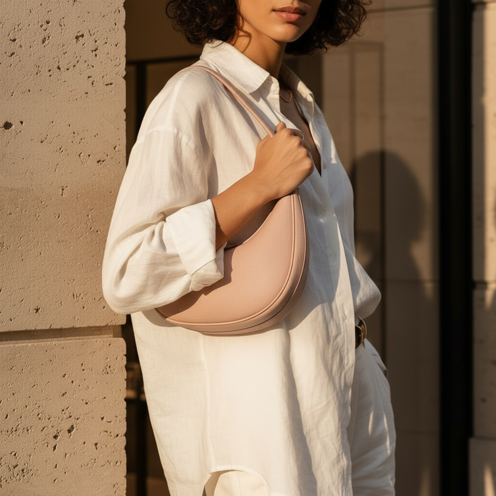 NOÉMIE - Sac demi-lune en cuir véritable