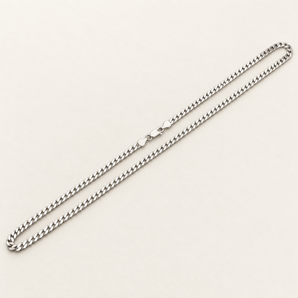REGENT men's 925 sterling silver Cuban chain necklace, 55 cm, shown in full on an ivory background
