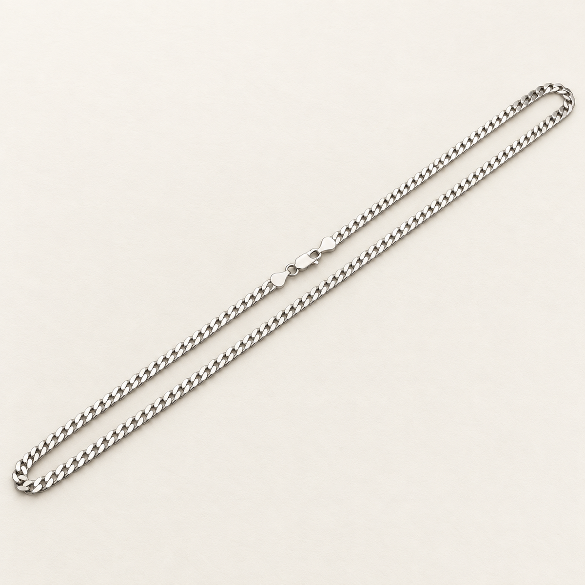 REGENT men's 925 sterling silver Cuban chain necklace, 55 cm, shown in full on an ivory background