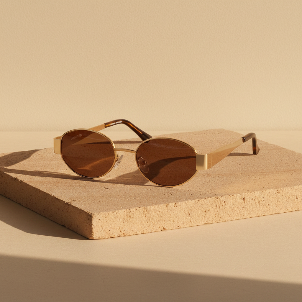 AMARETTO - Metal Temple Oval Sunglasses