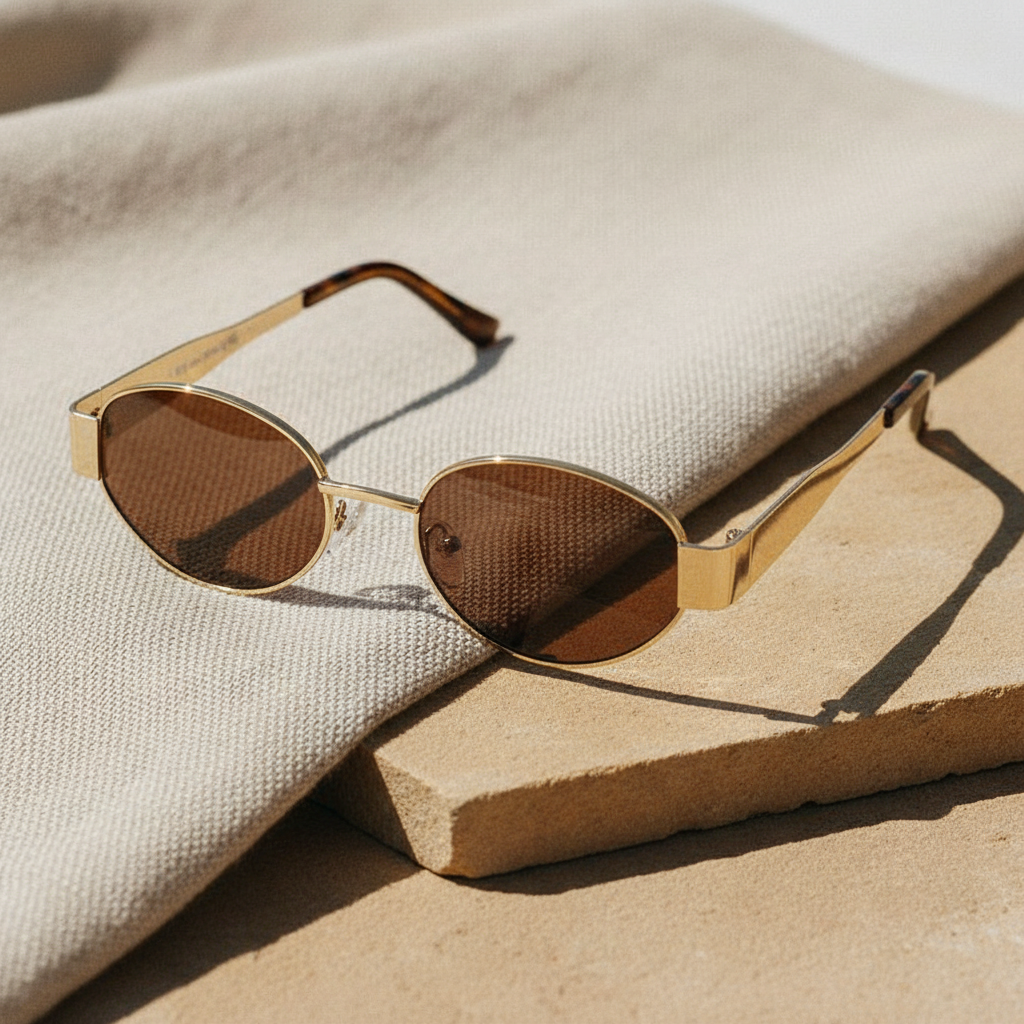 AMARETTO - Metal Temple Oval Sunglasses