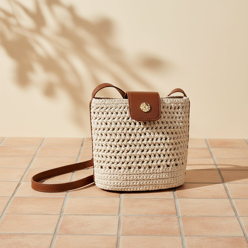 SIENNA - Woven Straw Bucket Bag